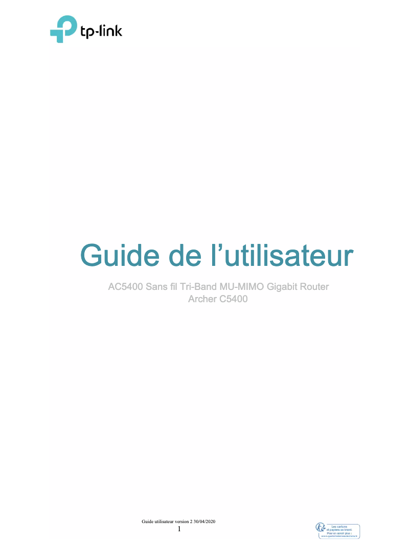 Image de la première page du manuel de l'appareil Archer C5400