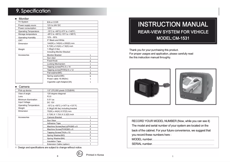 Image de la première page du manuel de l'appareil CM-1531