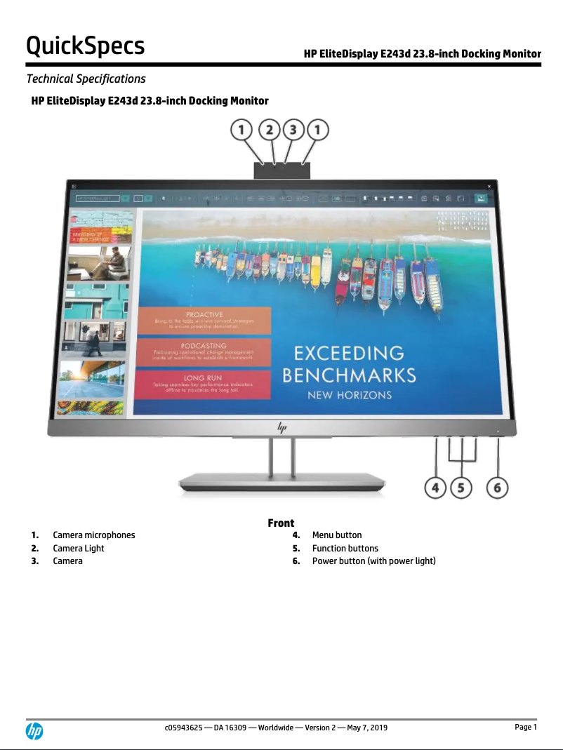 Page n°1 - Fiche technique HP EliteDisplay E243d