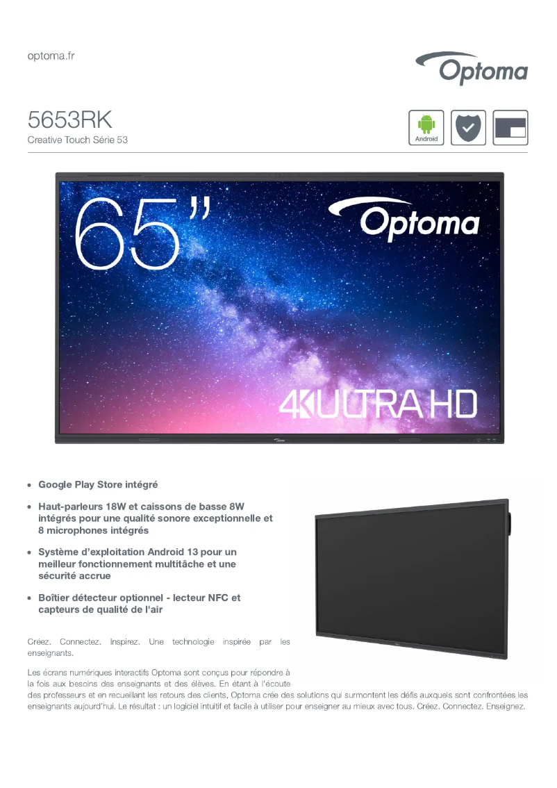 Page 1 de la notice Fiche technique Optoma 5653RK