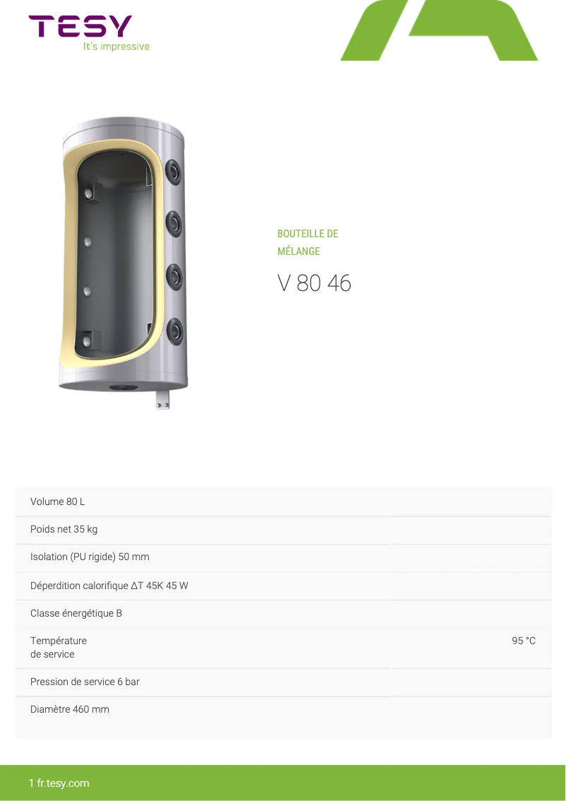 Page 1 de la notice Manuel utilisateur Tesy V 80 46