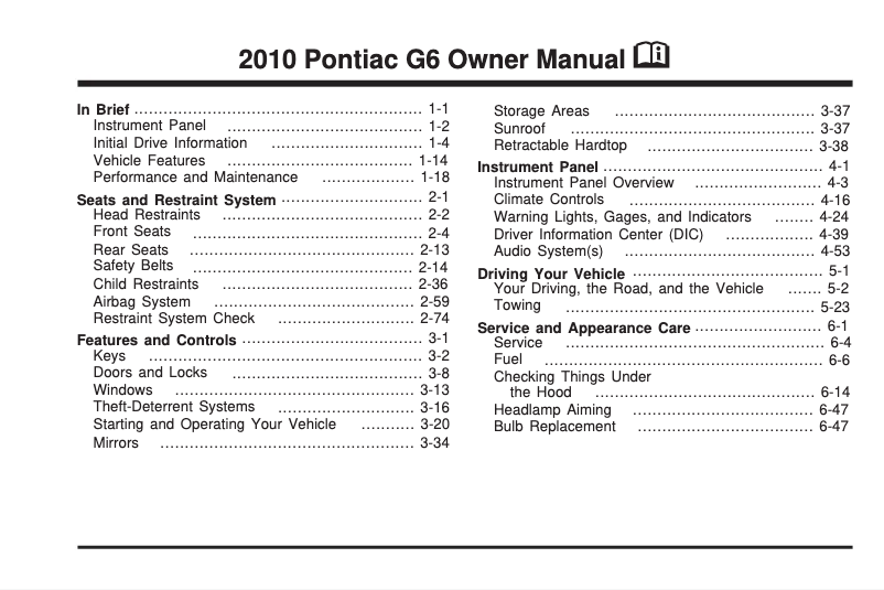 Página 1 del manual Manual de usuario Pontiac G6 (2008)
