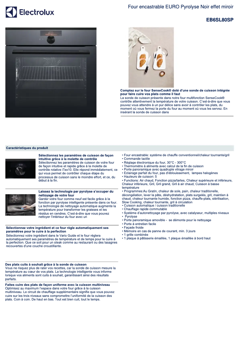Page 1 de la notice Fiche technique Electrolux EB6SL80SP