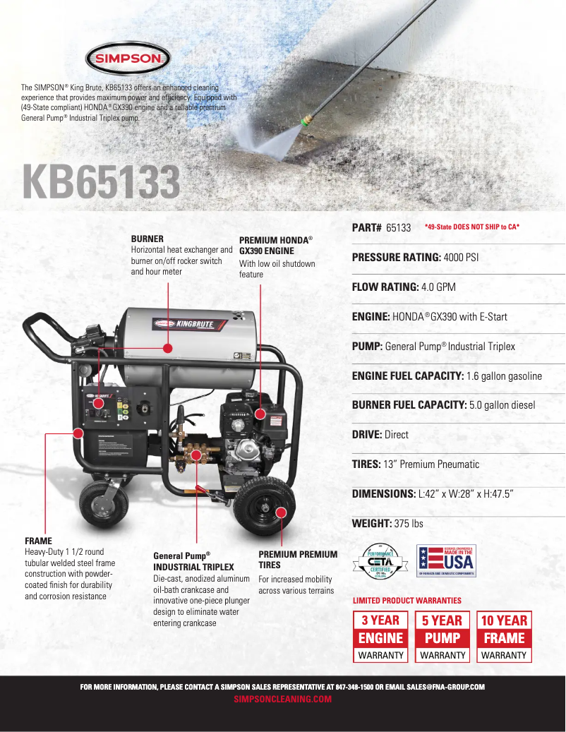 Page 1 de la notice Fiche technique Simpson King Brute KB65133