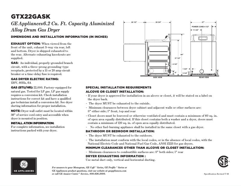 Image de la première page du manuel de l'appareil GTX22GASKWW