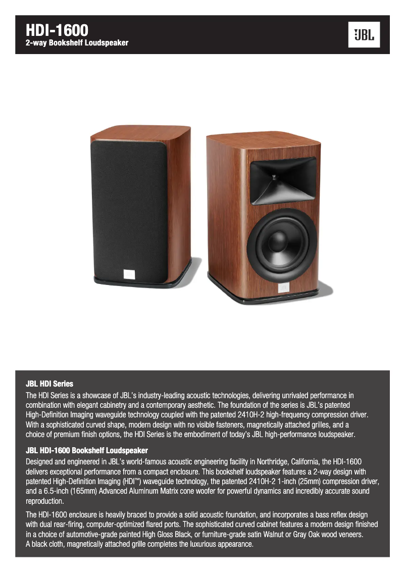 Page 1 de la notice Fiche technique JBL Synthesis HDI-1600