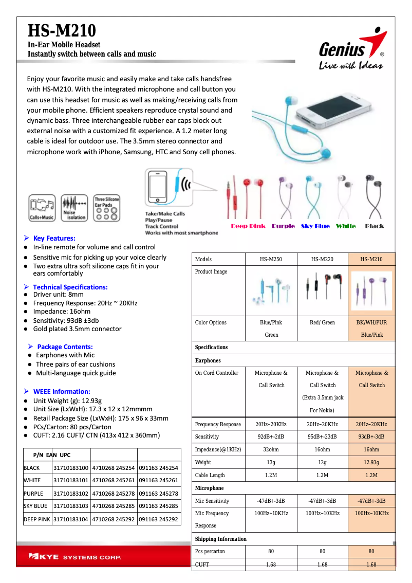 Page n°1 - Manuel utilisateur Genius HS-M210