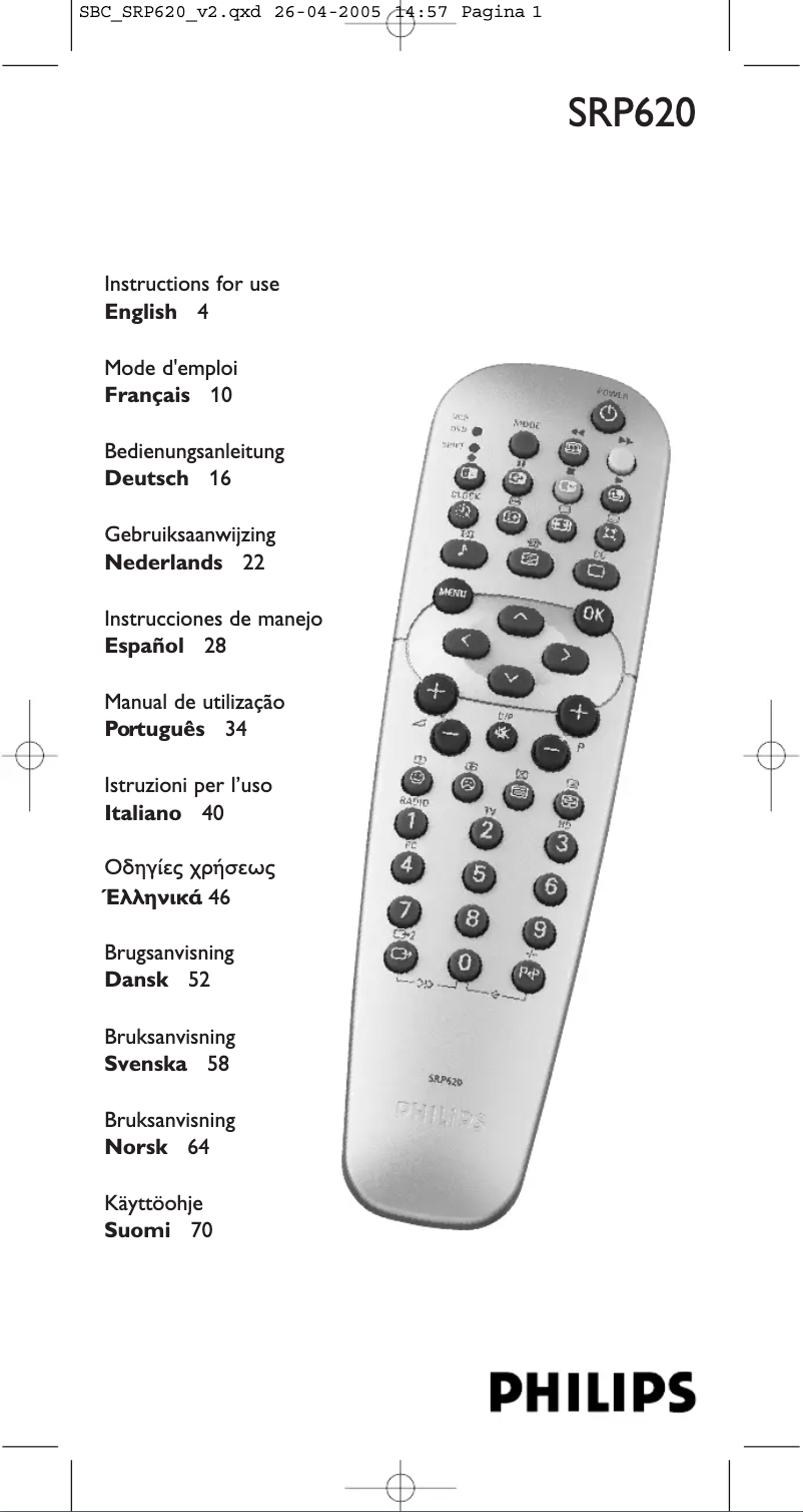 Page 1 de la notice Mode d'emploi Philips SRP620