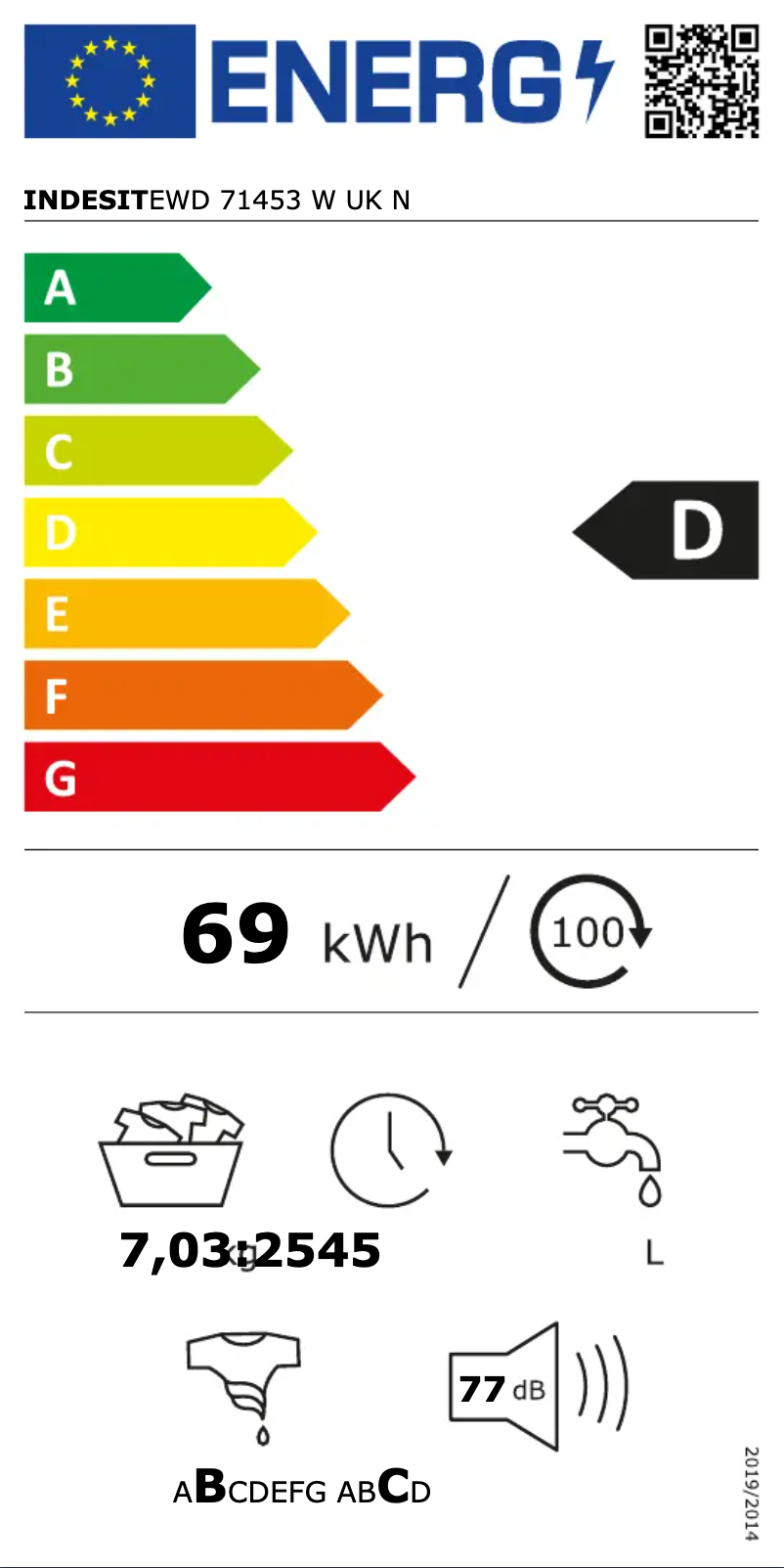 Página 1 del manual Etiqueta energética Indesit EWD 71453 W UK N