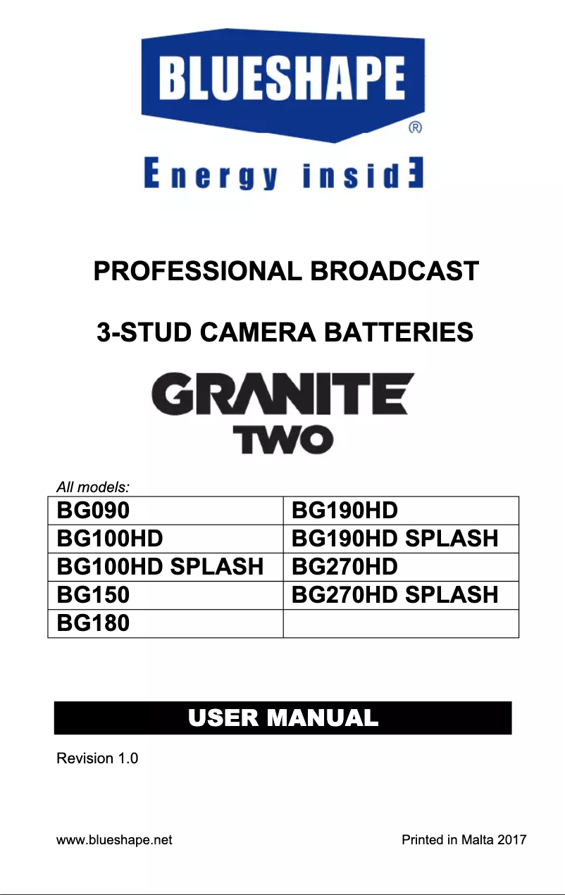 Page 1 de la notice Manuel utilisateur BlueShape Granite Two HD Splash