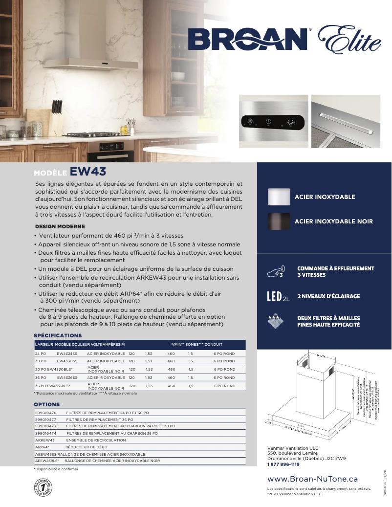 Page 1 de la notice Brochure Broan EW4330BLS