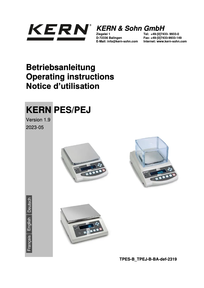 Page n°1 - Manuel utilisateur Kern PES 15000-1M