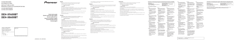 Page n°1 - Guide de démarrage rapide Pioneer DEH-X9600BT
