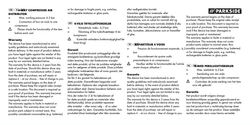 Page n°1 - Manuel utilisateur Parkside HG03176A