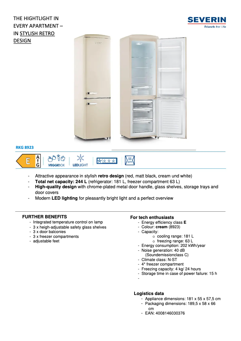 Página 1 del manual Ficha técnica Severin RKG 8923