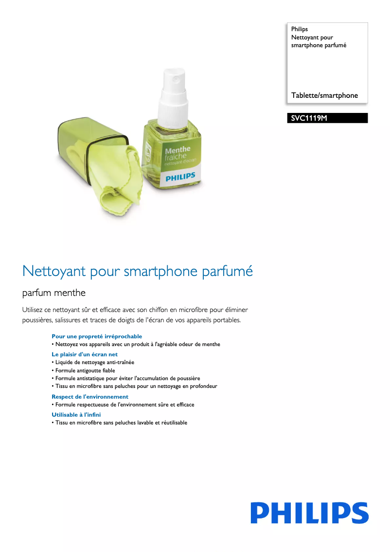 Página 1 del manual Ficha técnica Philips SVC1119M