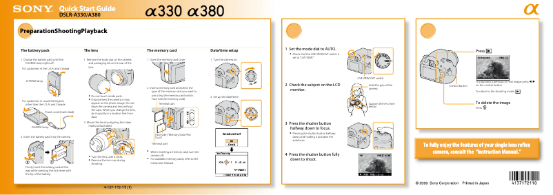 Image de la première page du manuel de l'appareil Alpha a330
