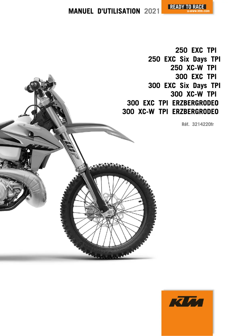 Page 1 de la notice Manuel utilisateur KTM 300 XC-W TPI Erzbergrodeo (2021)