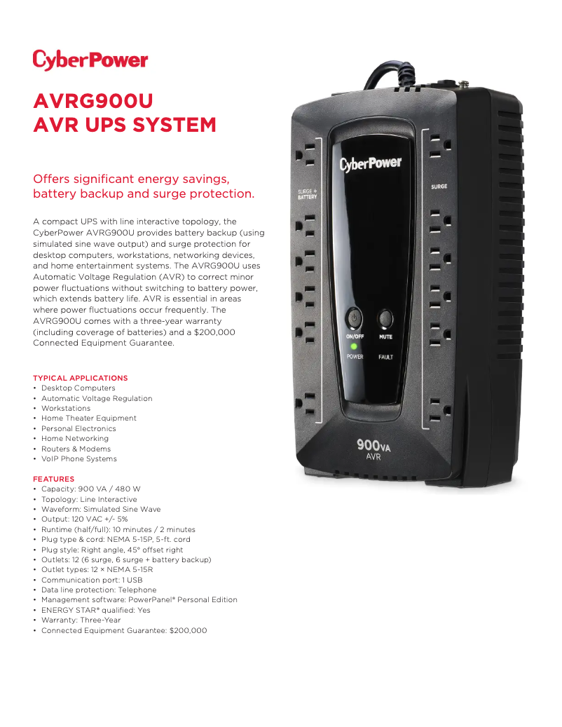Page n°1 - Fiche technique CyberPower AVRG900U