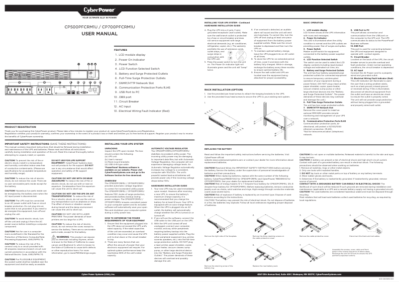 Page n°1 - Manuel utilisateur CyberPower CP500PFCRM1U