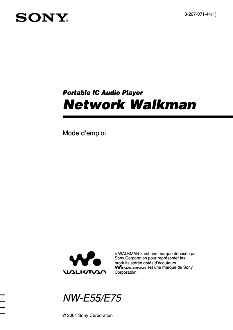 Page 1 de la notice Manuel utilisateur Sony NW-E75