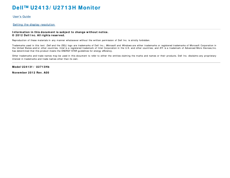 Page n°1 - Manuel utilisateur Dell UltraSharp U2713H