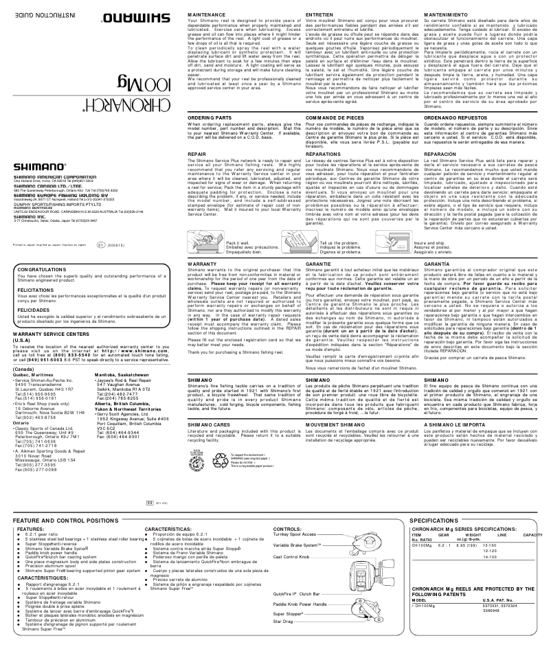 Image de la première page du manuel de l'appareil Chronarch 100Mg