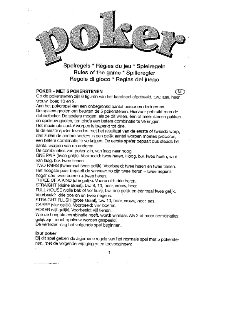 Image de la première page du manuel de l'appareil Poker