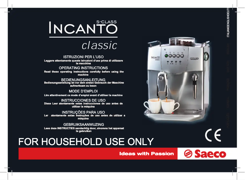 Page 1 de la notice Manuel utilisateur Philips Saeco Incanto Classic