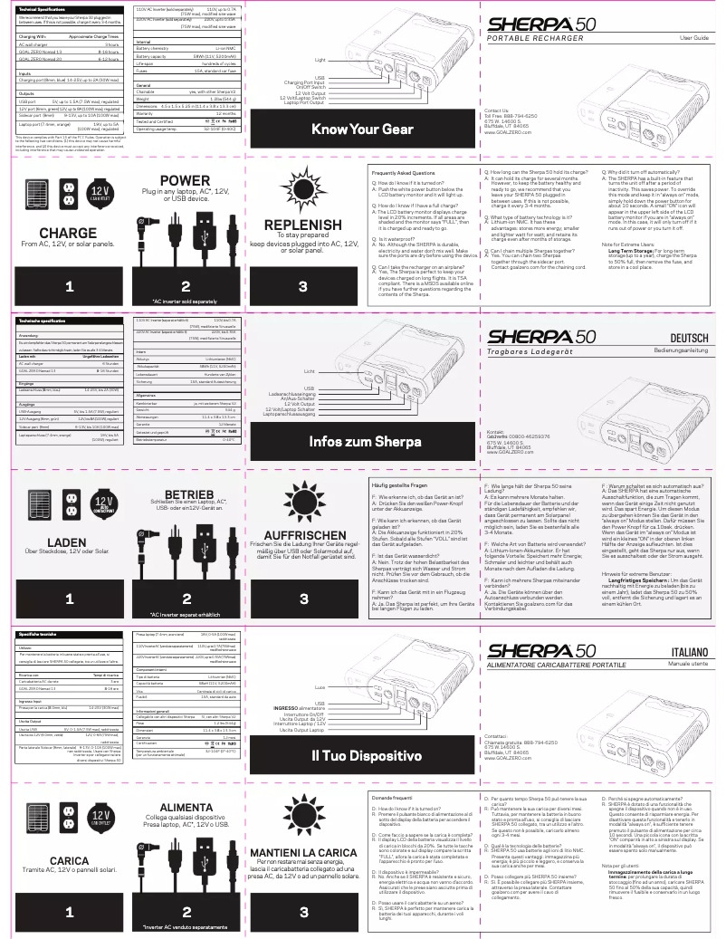 Image de la première page du manuel de l'appareil Sherpa 50