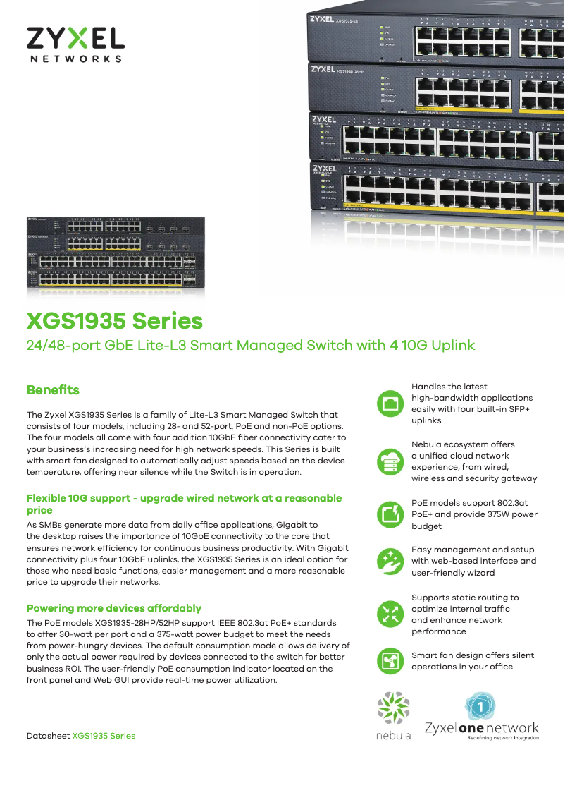 Page 1 de la notice Fiche technique ZyXEL XGS1935-52HP