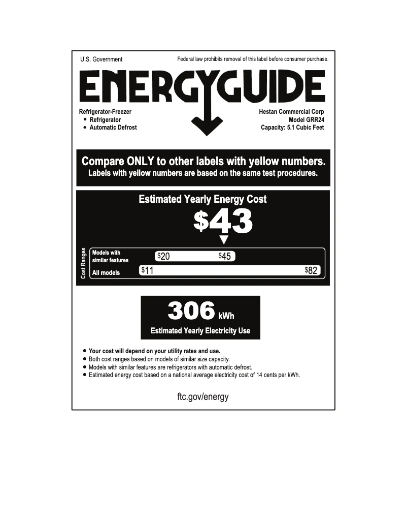 Page 1 de la notice Label énergétique Hestan GRR24