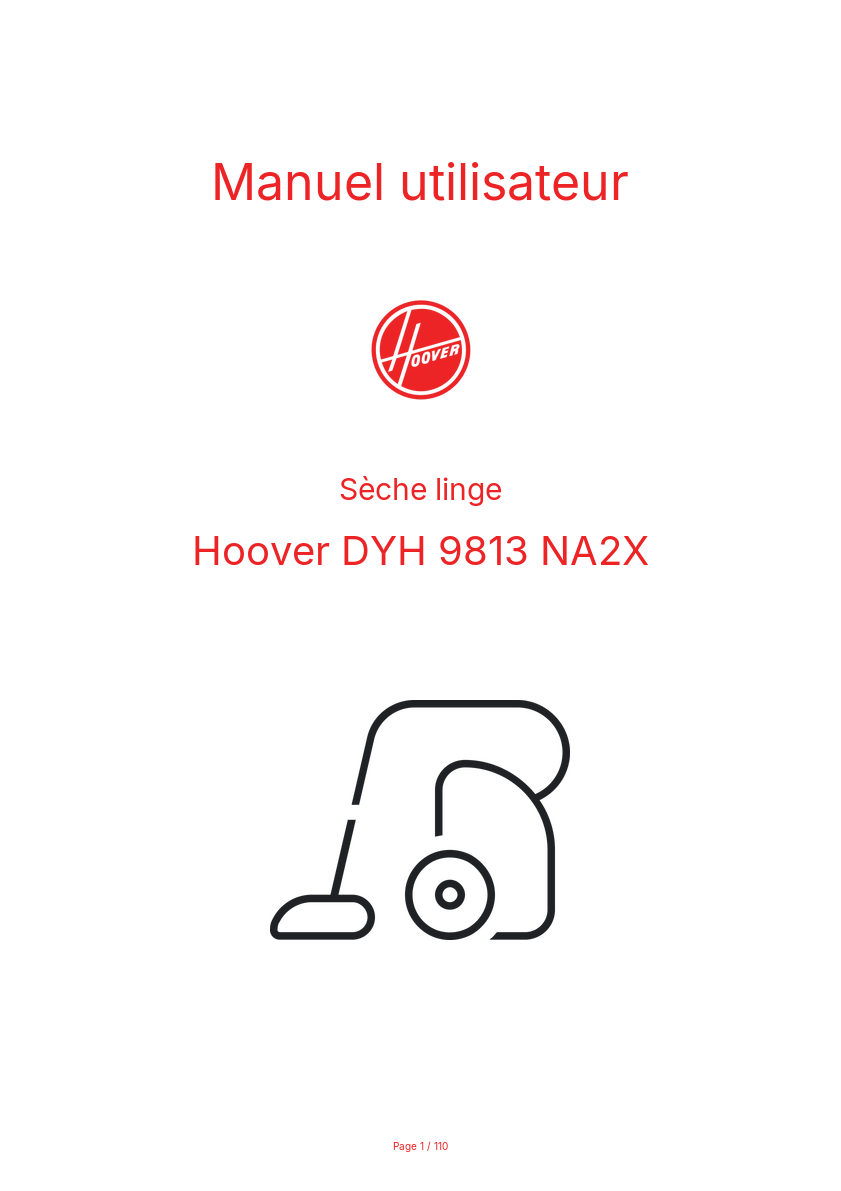 Page n°1 - Manuel utilisateur Hoover DYH 9813 NA2X