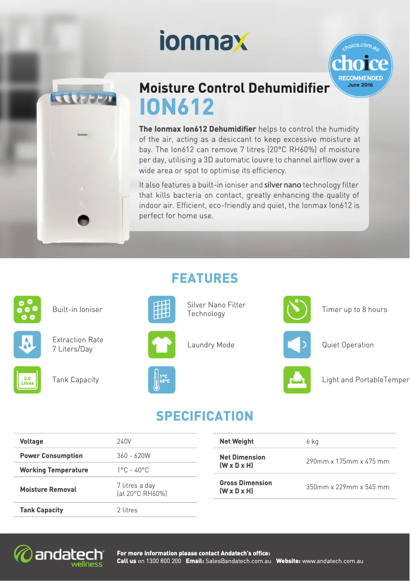 Page n°1 - Fiche technique Ionmax ION612