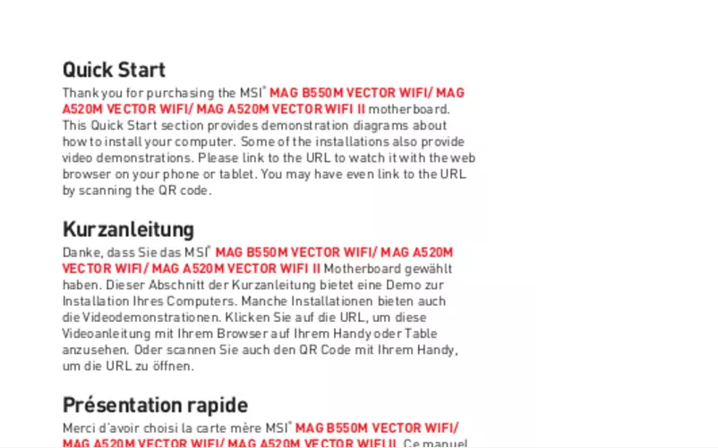Image de la première page du manuel de l'appareil MAG B550M Vector WIFI