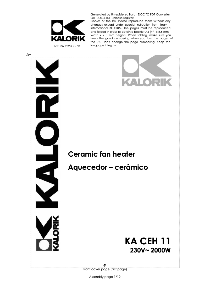 Página 1 del manual Manual de usuario Kalorik KA CEH 11