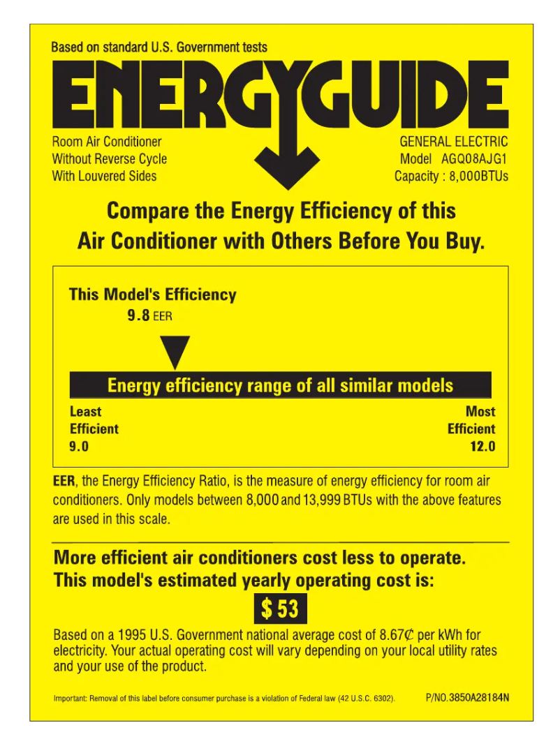 Page n°1 - Label énergétique GE AGQ08AJ