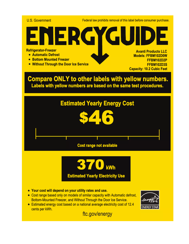 Page n°1 - Label énergétique Avanti FFBM102D