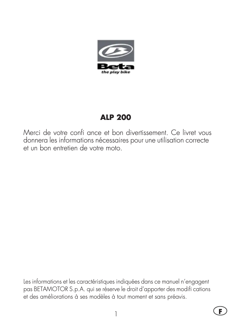 Page 1 de la notice Manuel utilisateur Beta Alp 200 (2014)
