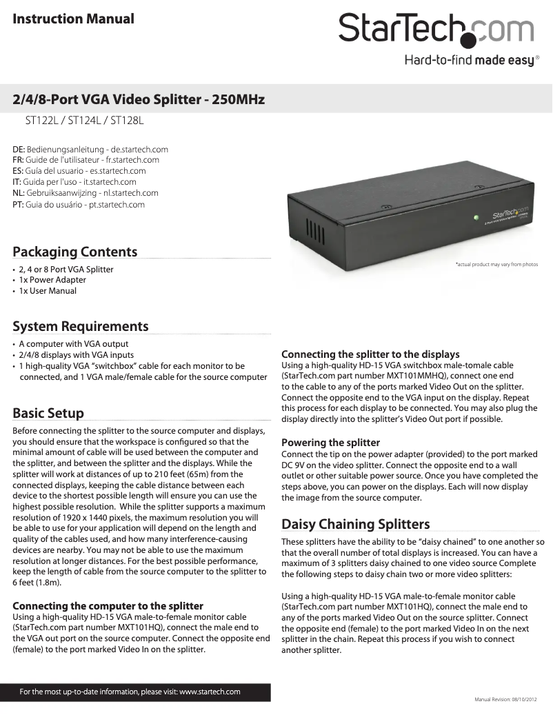 Page 1 de la notice Manuel utilisateur StarTech.com ST128L