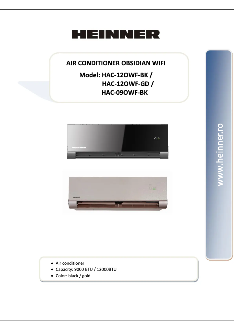 Imagen de la primera página del manual del dispositivo HAC-12OWF-BK