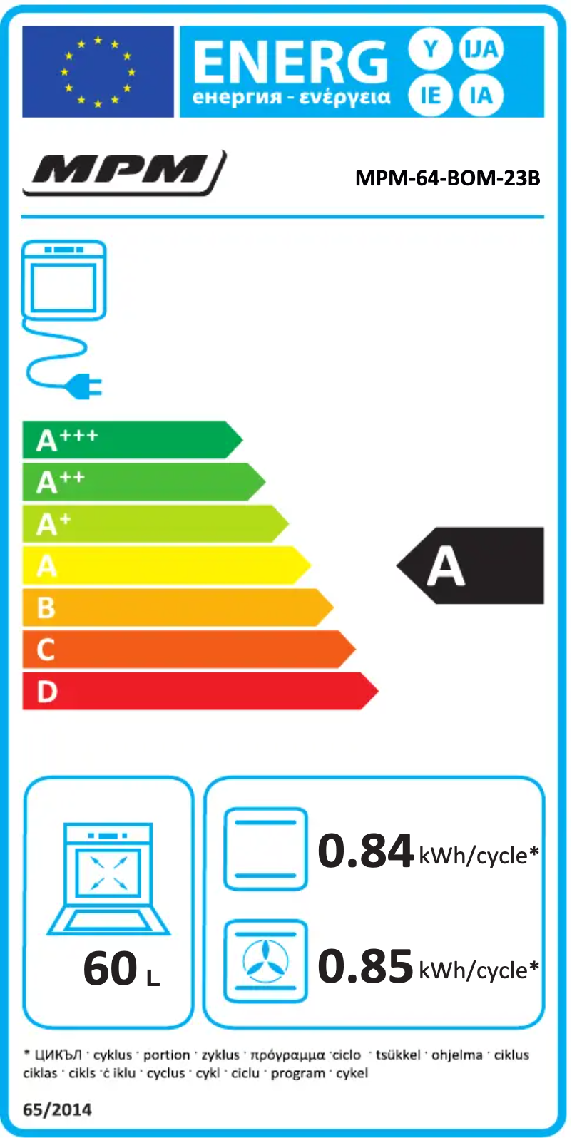Página 1 del manual Etiqueta energética MPM MPM-64-BOM-23B
