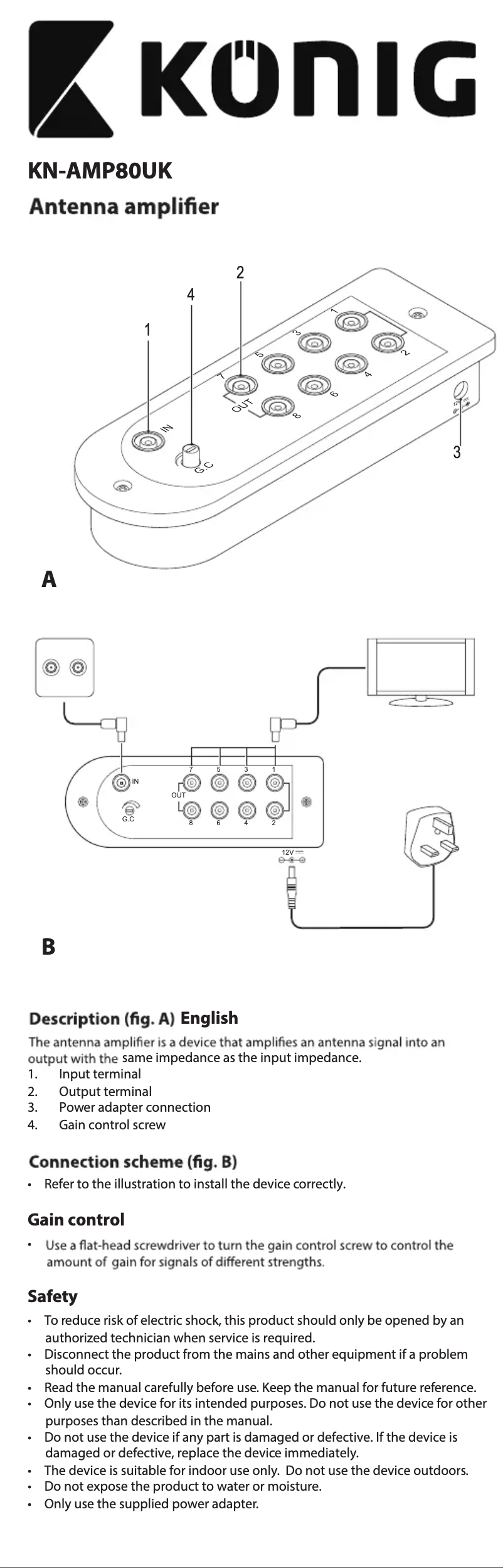 Page n°1 - Manuel utilisateur Konig KN-AMP80UK