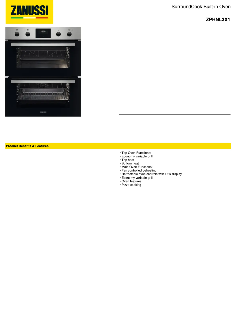 Page n°1 - Fiche technique Zanussi ZPHNL3X1