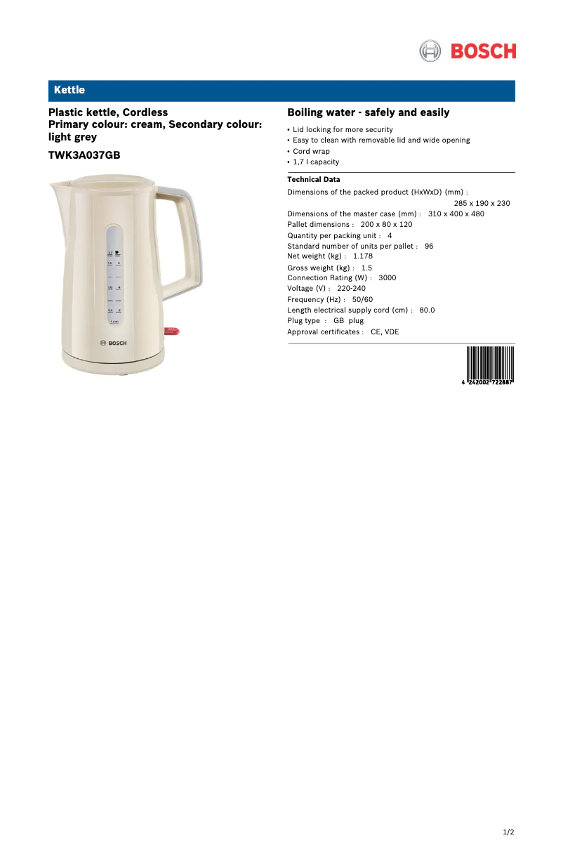 Image de la première page du manuel de l'appareil TWK3A037GB