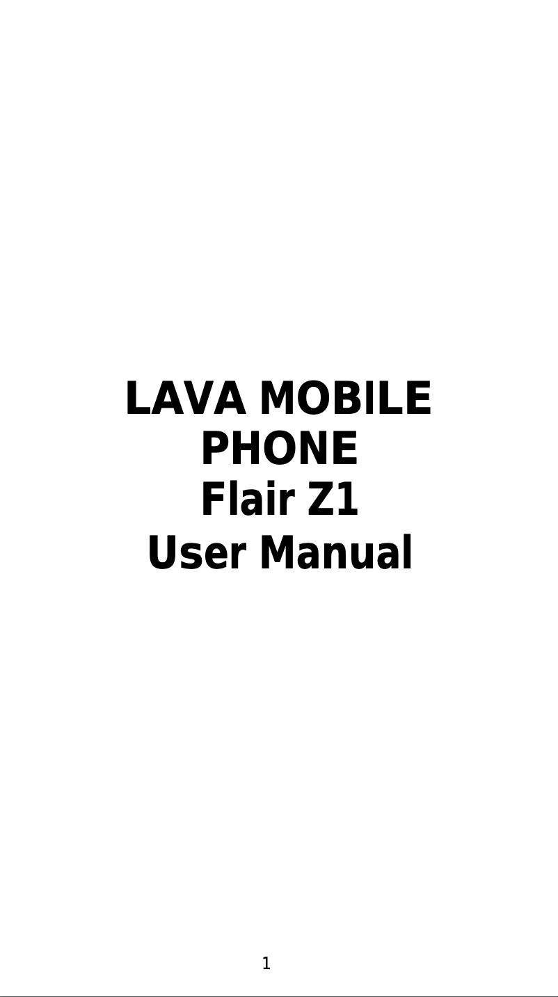 Page n°1 - Manuel utilisateur Lava Flair Z1