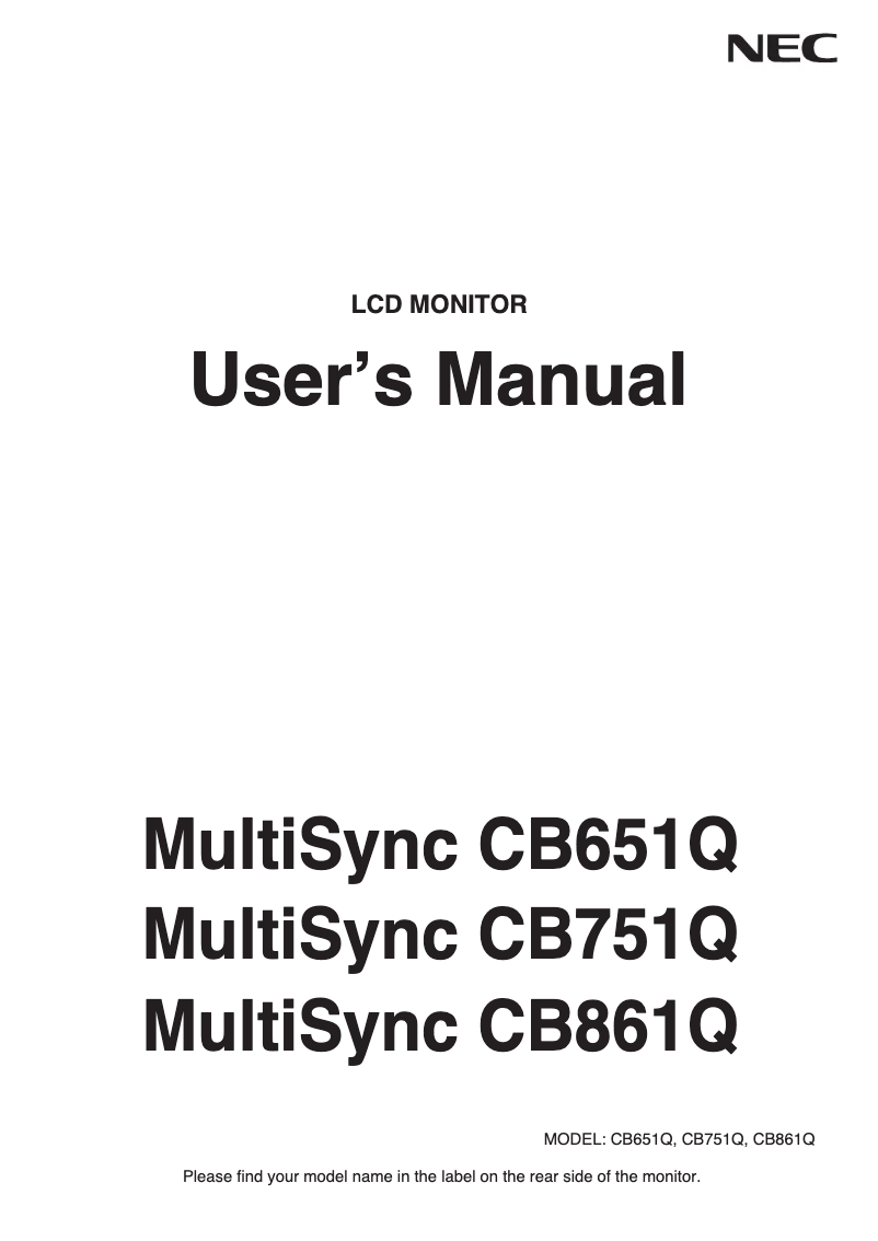 Page 1 de la notice Manuel utilisateur NEC MultiSync CB751Q