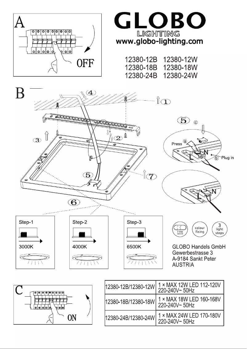 Page 1 de la notice Manuel utilisateur Globo 12380-12B