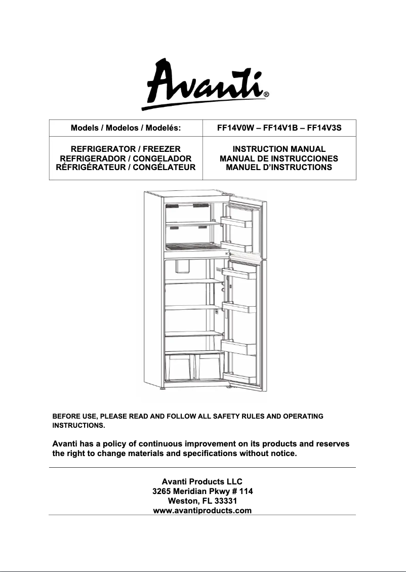 Page n°1 - Manuel utilisateur Avanti FF14V0W