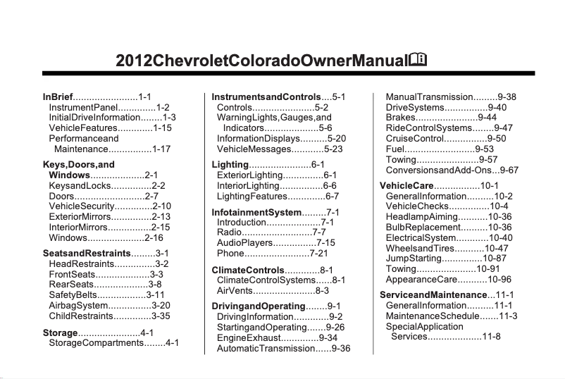 Page 1 de la notice Manuel utilisateur Chevrolet Colorado (2012)